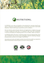 Nutritionl product information page with brand logo and certification seals