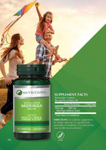 Moringa 500 mg dietary supplement bottle with green cap, 60 capsules label