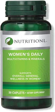 Nutritionl women's daily multivitamins bottle front label and 30 caplets