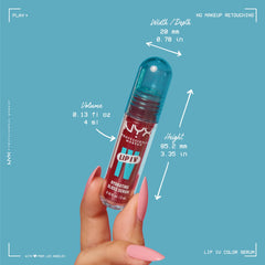 NYX Lip IV Hydrating Gloss Stain in a sleek container held by a manicured hand with pink nails