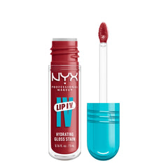 NYX Lip IV Hydrating Gloss Stain in a vibrant red shade with a convenient applicator for easy use