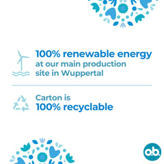 OB Procomfort tampons normal packaging showing 100 percent renewable energy and 100 percent recyclable carton message