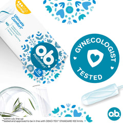 OB Procomfort tampons normal product box showing 16 count pack gynecologist tested badge and single tampon