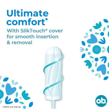 OB Procomfort normal tampon with SilkTouch cover, shown upright