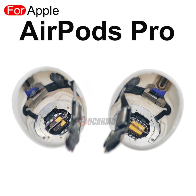 AirPods Pro replacement top housing case showing two white internal top shells with flex cables and connectors