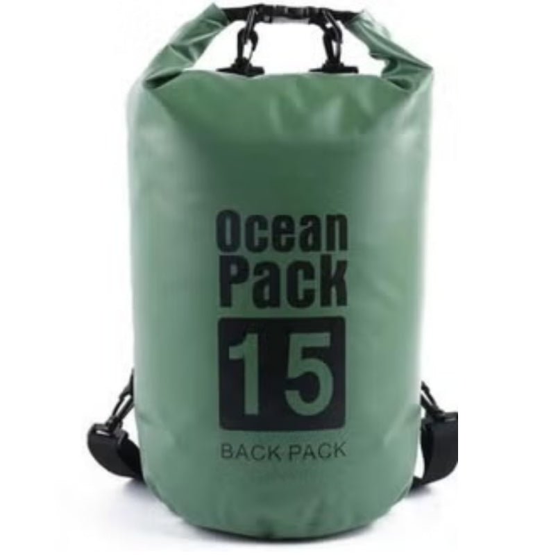 Huitich waterproof outdoor shoulder bag in green with 15 liter capacity and roll-top closure