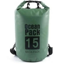Huitich 15L waterproof dry bag, green, with shoulder straps and carry handles