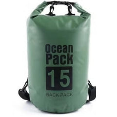 Huitich waterproof outdoor shoulder bag in green with 15 liter capacity and roll-top closure