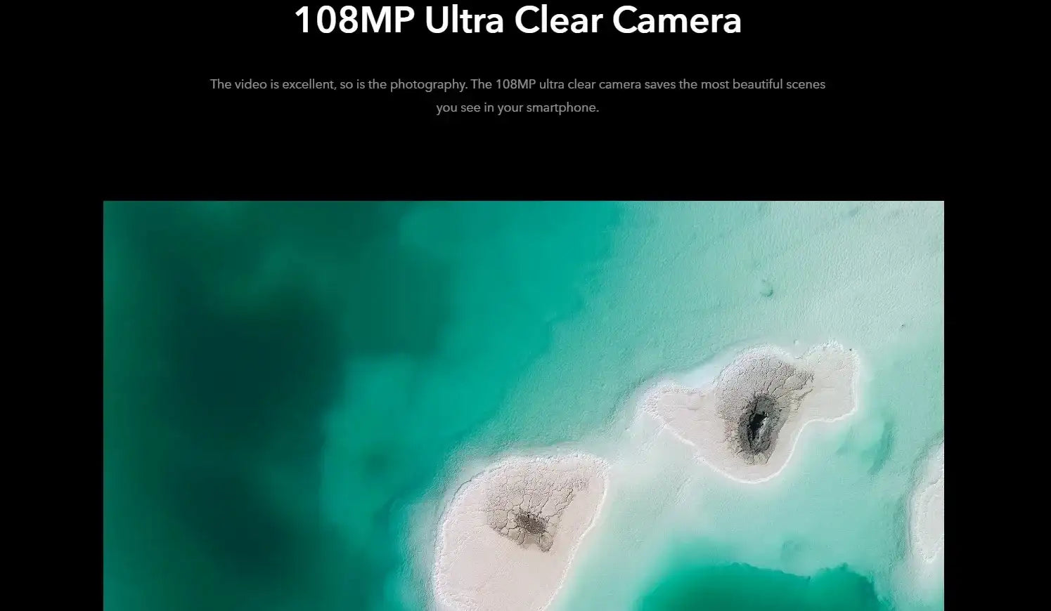 HONOR 50 used smartphone banner with 108MP ultra clear camera sample aerial photo of islands in turquoise water