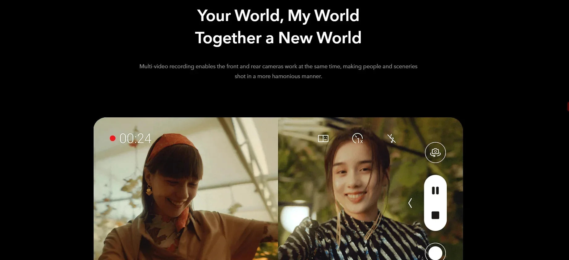 HONOR 50 used smartphone split screen video capture showing two smiling women in a video call interface