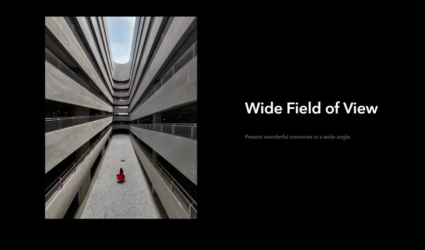 HONOR 50 used smartphone captures wide field of view atrium photo with converging lines and person in red coat