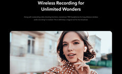 Woman taking outdoor selfie wearing white earbuds in city setting with polka dot blouse HONOR 50 used smartphone