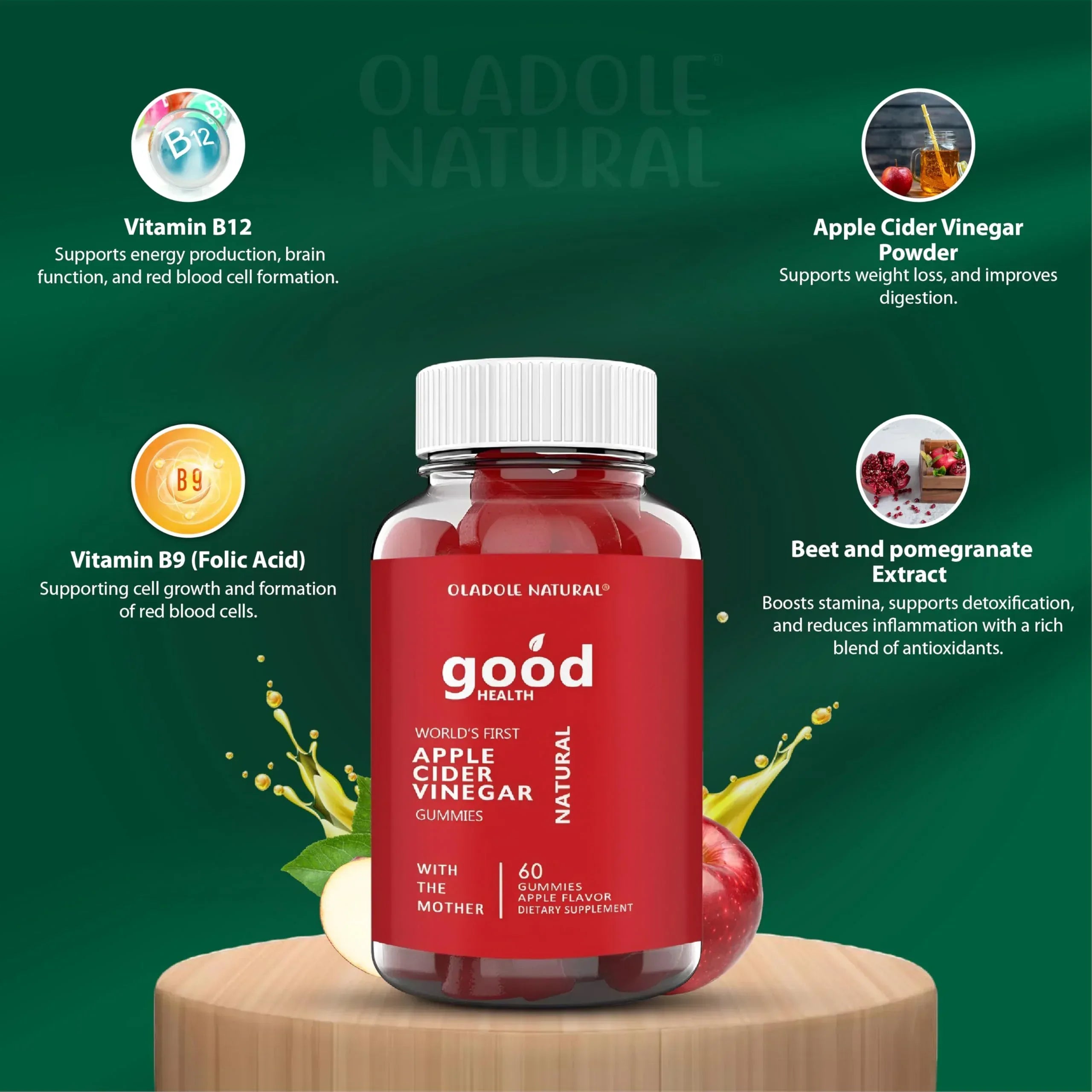 Oladole Natural Apple Cider Vinegar Gummies with Mother – 60 Gummies - Mumzar