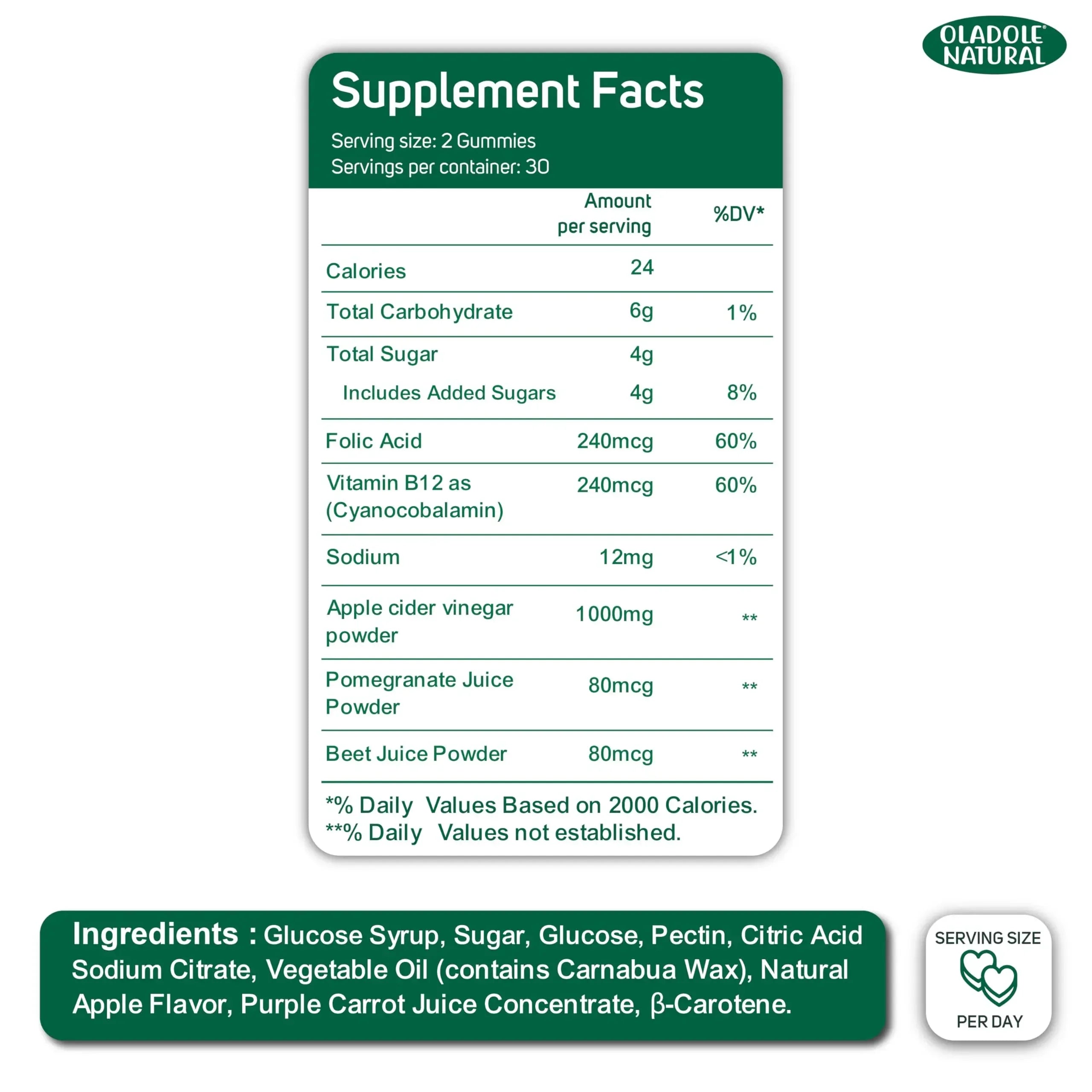 Oladole Natural Apple Cider Vinegar Gummies with Mother – 60 Gummies - Mumzar