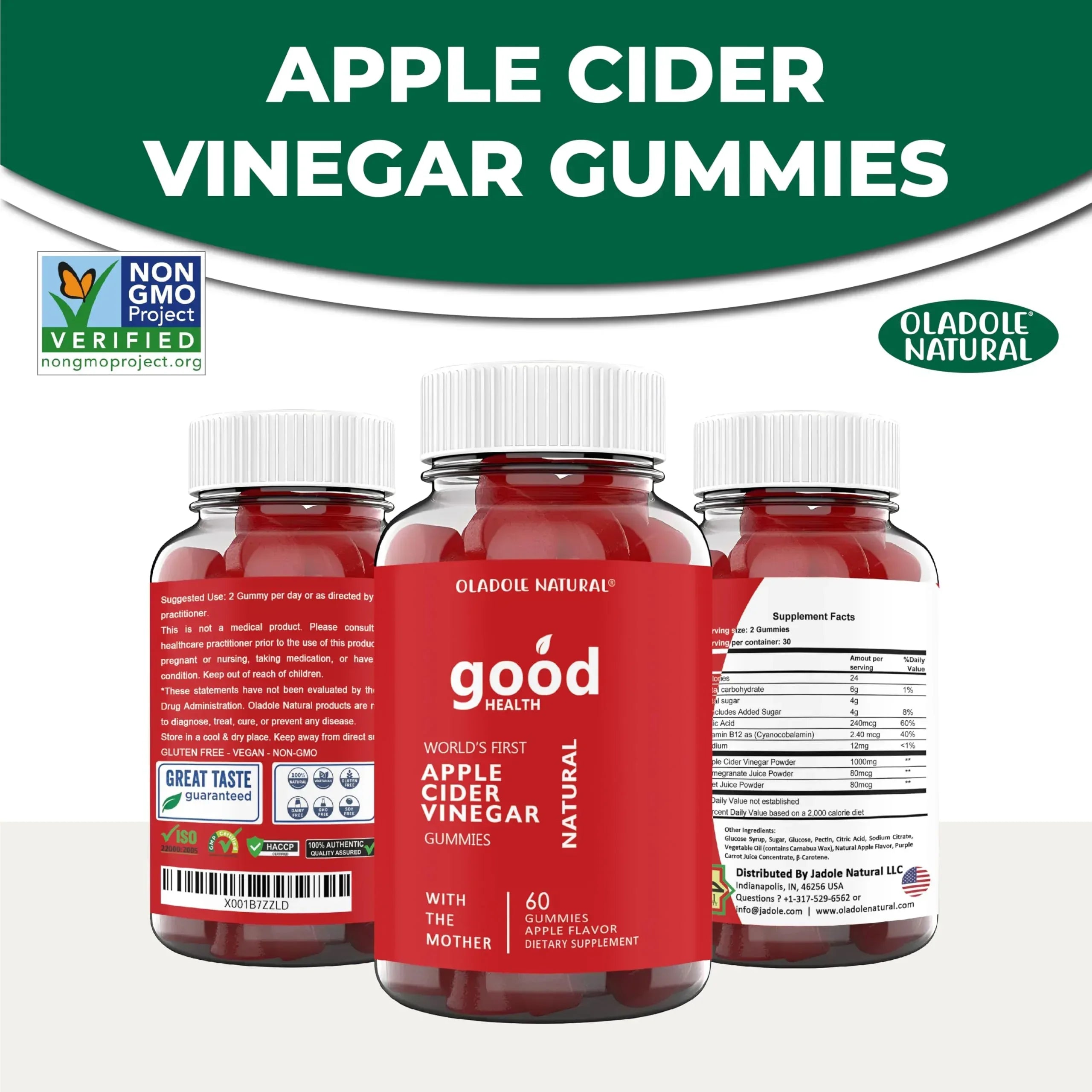 Oladole Natural Apple Cider Vinegar Gummies with Mother – 60 Gummies - Mumzar