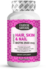 Oladole Natural Hair Skin and Nail Biotin 2500 mcg supplement bottle 60 capsules biotin capsules for hair growth