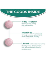 Ingredient highlight graphic: 10 mg melatonin, vitamin B6, calcium, OLADOLЕ NATURAL