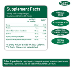 Oladole Natural marine collagen peptides powder UAE label showing hydrolyzed collagen 5000 mg and hyaluronic acid 60 mg