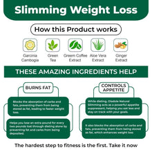 Slimming weight loss supplement ingredients and appetite control infographic