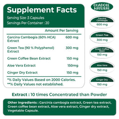 Oladole Natural label for natural slimming weight loss pills listing Garcinia Cambogia 600mg Green Tea 300mg Green Coffee 150mg