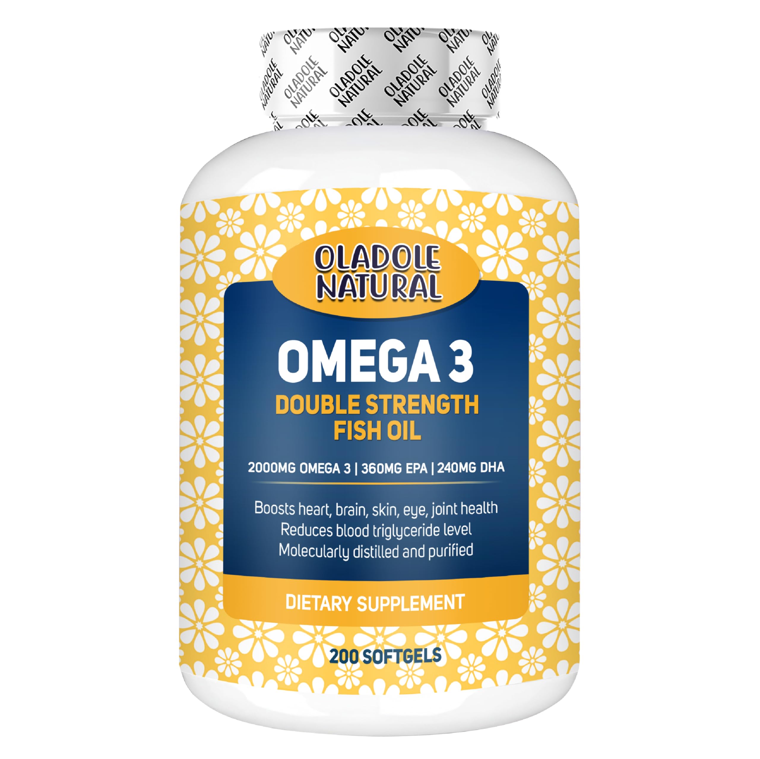 Oladole Natural omega-3 fish oil 2000mg softgels double strength bottle supports heart brain eye joint health