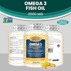 Oladole Natural bottle trio showing omega-3 fish oil 2000mg softgels double strength capsules