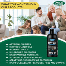 Oladole Natural MCT Oil bottle with 'What you won’t find' ingredients list