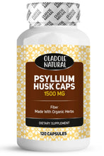 Psyllium husk supplement bottle with 1500 mg label and 120 capsules count