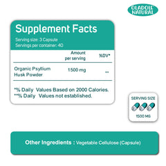 Oladole Natural organic psyllium husk capsules UAE supplement facts 1500 mg per 3 capsule serving