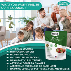 Oladole Natural pure xylitol sweetener UAE pouch displayed with happy family and ingredient claims