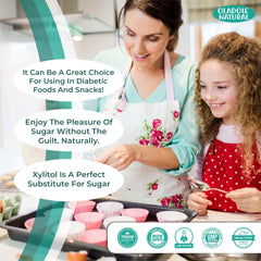 Oladole Natural pure xylitol sweetener UAE product image showing mother and daughter baking muffins together