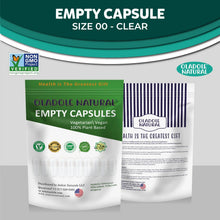 Oladole Natural empty capsules size 00 clear, with front and back pouch views