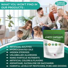 Oladole Natural empty capsules pouch with badge icons beneath the brand name