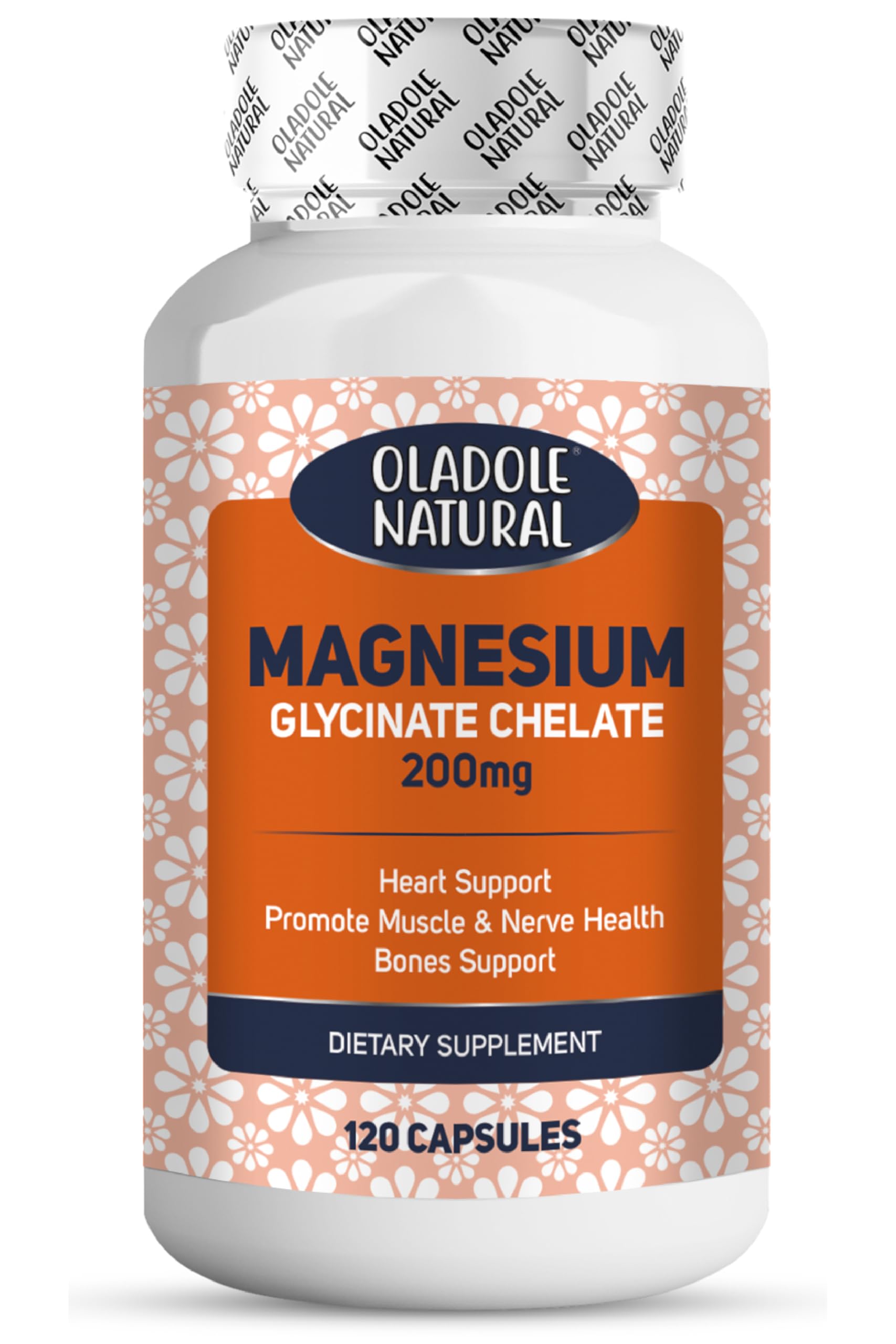 Oladole Natural Magnesium Glycinate supplement bottle 200mg 120 capsules dietary supplement