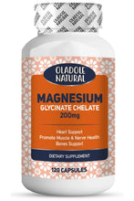 Oladole Natural Magnesium Glycinate Chelate supplement bottle, 120 capsules, orange label