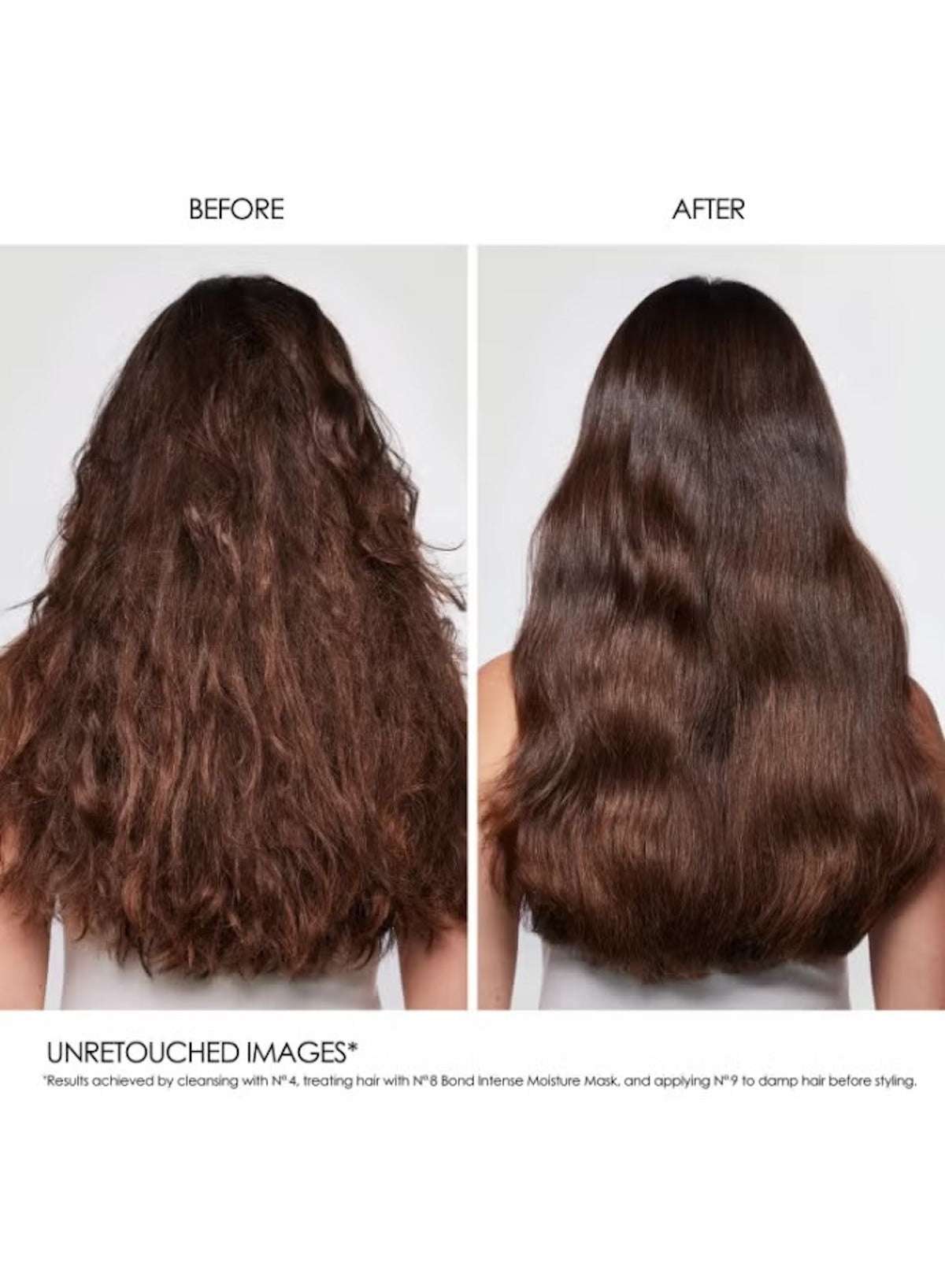 Olaplex No. 8 Bond Intense Moisture Mask results showing before and after transformation of hair texture
