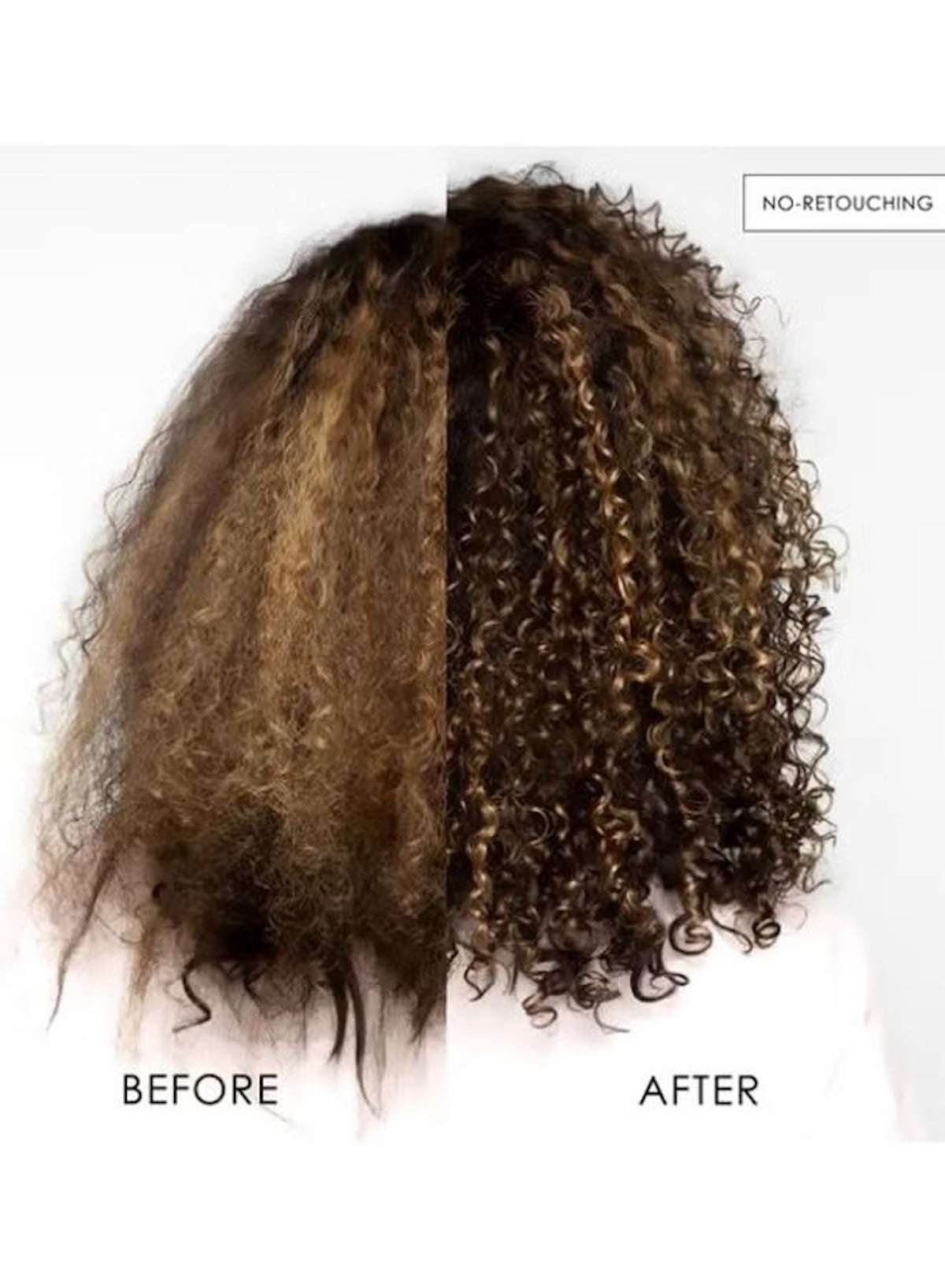 Before and after results showcasing Olaplex No. 8 Bond Intense Moisture Mask for hydrated, defined curls