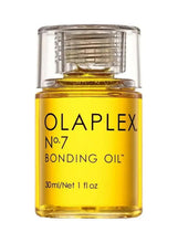 Olaplex No.7 Bonding Oil bottle with clear golden liquid and metallic pump