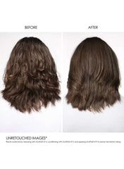 Before and after results showing smooth hair treated with Olaplex No.9 Bond Protector Serum