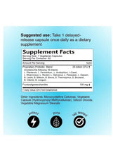 Probiotic supplement facts label with serving size and ingredients table