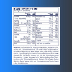 ONE A DAY supplement facts label and ingredients list for multivitamin for men over 50