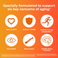 ONE A DAY supplements infographic showing heart immune energy eye bone and brain health icons multivitamins for women over 50