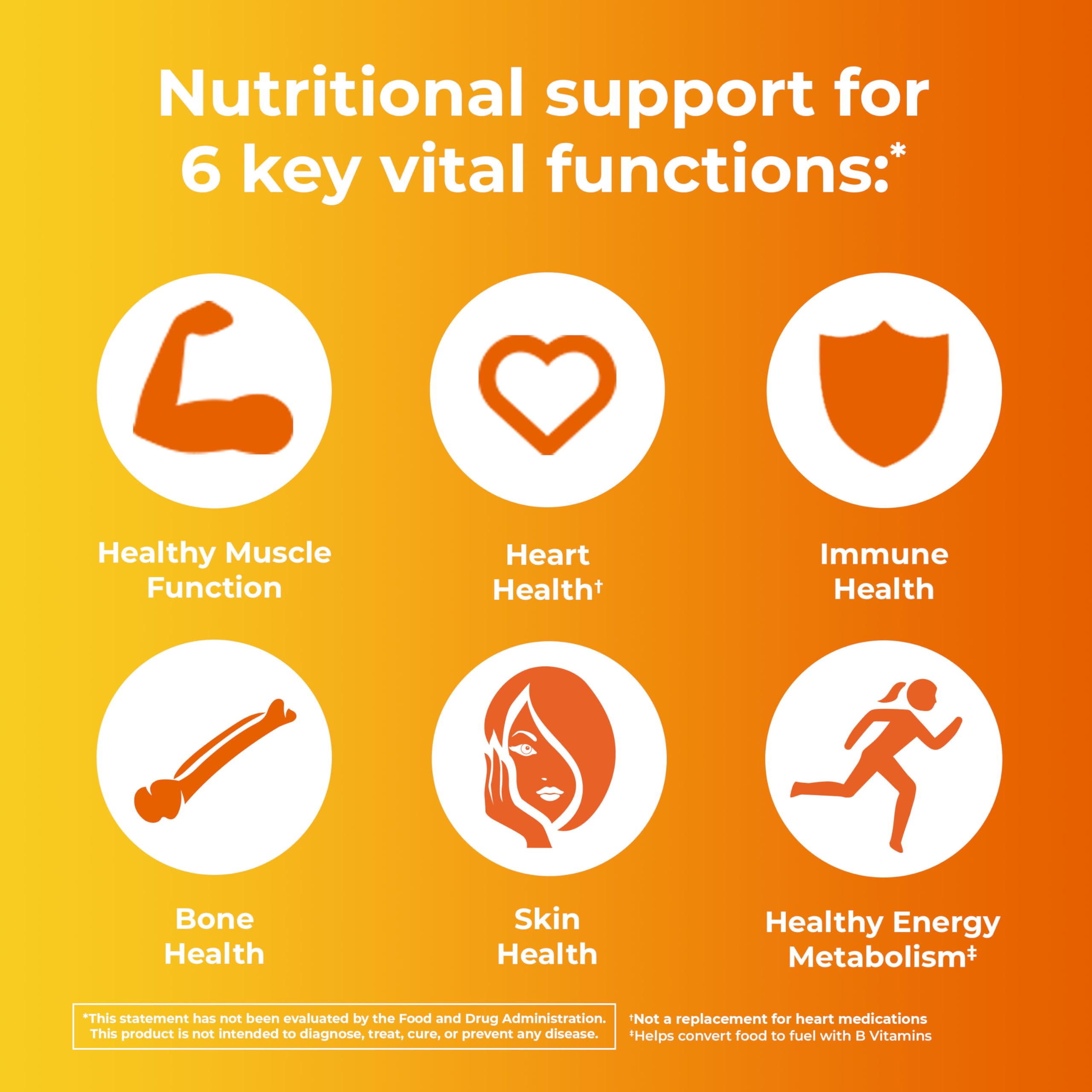 ONE A DAY multivitamins for women showing six icons for muscle heart immune bone skin and energy support