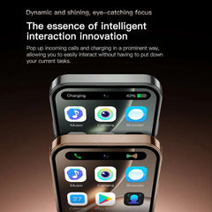 Mumzar mini Android smartphone UAE showing two compact metallic phones with app icons charging and call popup