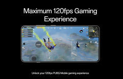 OnePlus 13R global version smartphone showing PUBG gameplay on bezel less screen highlighting maximum 120fps gaming experience