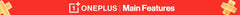 OnePlus logo and Main Features banner promoting OnePlus 13R global version smartphone in red