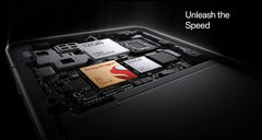 Internal view of OnePlus 13R global version smartphone showing Snapdragon chip 12GB RAM and Unleash the Speed text