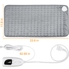 VIBOOS gray rectangular electric heating pad for back pain with digital controller and long power cord