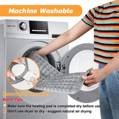 VIBOOS grey quilted removable controller electric heating pad for back pain shown machine washable