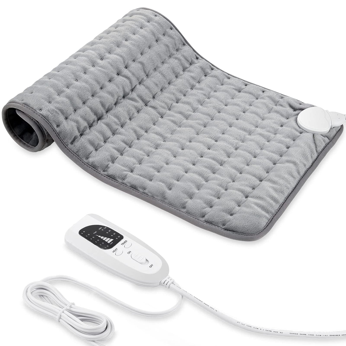 VIBOOS electric heating pad for back pain grey quilted flexible pad with wired controller for lumbar relief